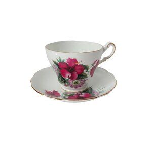 Tea Cup and Saucer Vintage Teacup and Saucer Regency Bone China Anemones Flower
